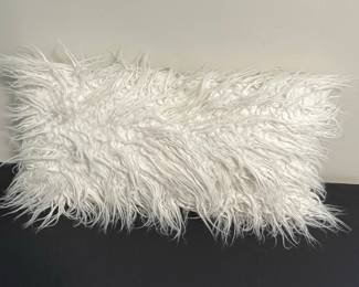 White Shaggy Faux Fur Lumbar Throw Pillow