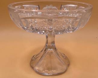 Vintage Pressed Glass Compote Bowl - Diamond and Fan Pattern