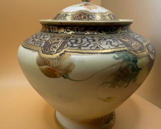 Antique Satsuma Hand-Painted Moriage Porcelain Urn