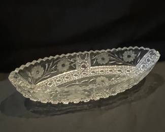 American Brilliant Period Cut Glass Oval Relish Dish