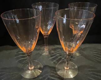 Vintage Pink Depression Glass Optic Panel Wine Goblets