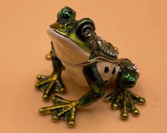 Bejeweled Green Frog Trinket Box