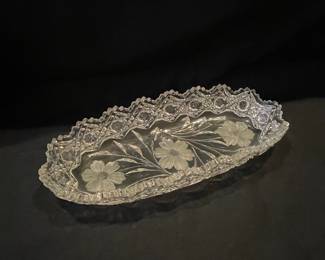 Vintage American Brilliant Period (ABP) Cut Glass Relish Dish with Floral Etching and Sawtooth Rim