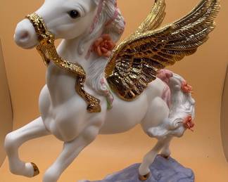Vintage Princeton Gallery Porcelain Winged Unicorn Figurine with Gold Accents
