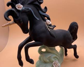 Vintage Enesco "Love's Magic" Black Porcelain Unicorn Figurine