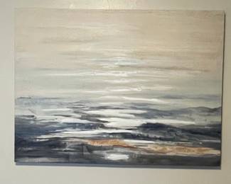 Abstract Seascape Painting: Earthy Beige & Black Ocean Art