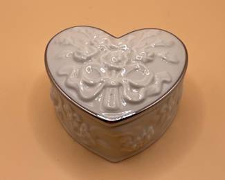Vintage Lenox Porcelain Heart-Shaped Trinket Box with Embossed Roses and Gold Trim