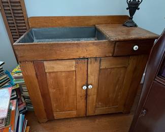 Antique Pine Dry Sink with Galvanized Basin