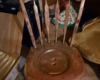 Vintage Windsor-Style Commode Chair and Brass Fireplace Andirons