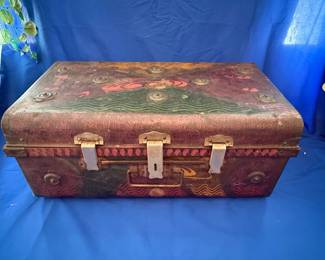 Vintage Hand-Painted Oriental Wood Trunk