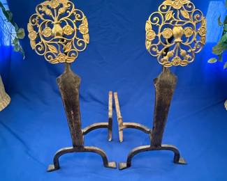 Virginia Metalcrafters Brass Medallion Andirons