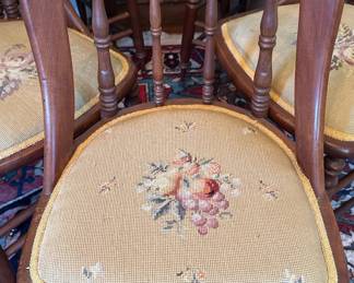 Set of 6 Vintage Spindle-Back Dining Chairs with Floral Needlepoint Seats