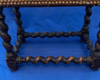 Antique English Oak Barley Twist Stool with Tapestry Upholstery