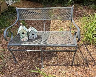 Vintage Woodard Wrought Iron Mesh Garden Bench