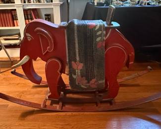 Vintage Hand-Painted Wooden Rocking Elephant