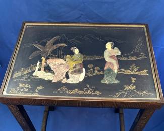 Set of 4 Vintage Chinese Black Lacquer Mother-of-Pearl Inlay Nesting Tables