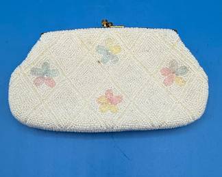 Vintage Beaded Floral Clutch Purse