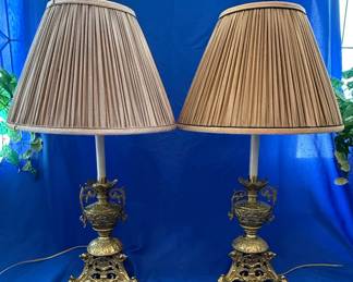 Pair of 19th Century French Empire Gilt Bronze Urn Table Lamps