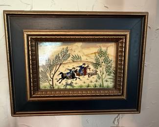 Persian Miniature Painting on Camel Bone with Khatam Frame