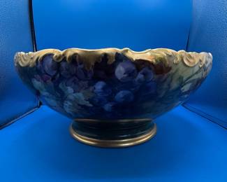 T&V Limoges Hand-Painted Grape Punch Bowl