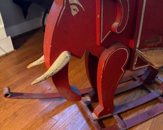 Vintage Hand-Painted Wooden Rocking Elephant