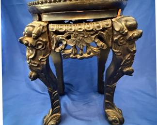 Vintage Chinese Carved Rosewood and Marble Top Plant Stand