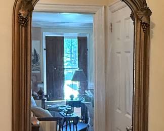 Vintage Ornate Arched Wall Mirror with Grapevine Crest