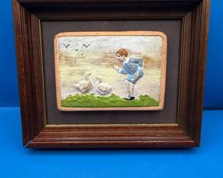 Vintage Framed Print of Boy and Ducks