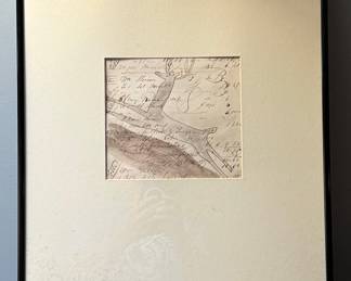 Antique Ledger Page with Ink Drawing of a Deer