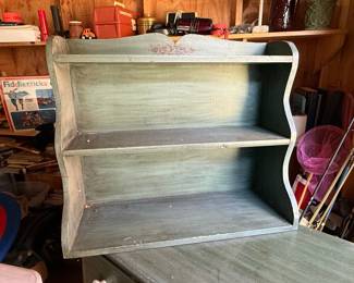 Painted Pine Wardrobe and Matching Wall Shelf with Folk Art Motifs