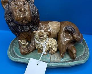Jody Seagle Lion and Lamb Ceramic Sculpture