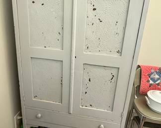 Antique Punched Tin Pie Safe with Two Drawers