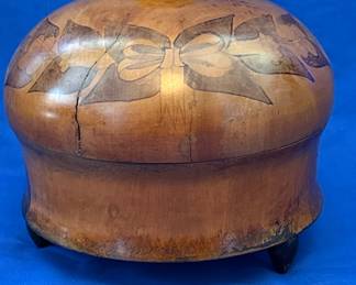 Vintage Hand-Painted Wooden Trinket Box with Bow Motif