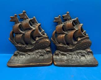Vintage Cast Iron Galleon Ship Bookends