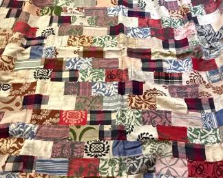 Vintage Barkcloth Patchwork Quilt