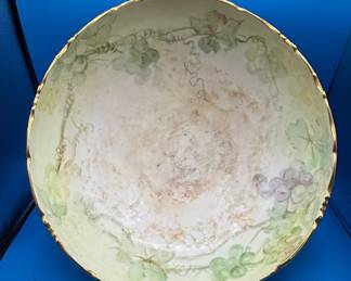 T&V Limoges Hand-Painted Grape Punch Bowl