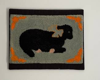 Hand-Hooked Folk Art Rug with Lamb Motif