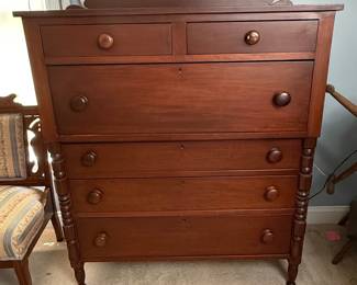 American Empire Cherry Chest of Drawers with Spool-Turned Pilasters