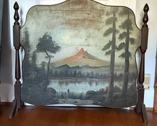 Vintage Hand-Painted Landscape Fireplace Screen