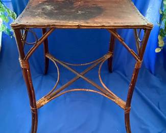 Vintage Bamboo and Leather Top Side Table