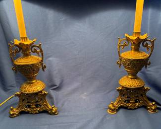 Pair of 19th Century French Empire Gilt Bronze Urn Table Lamps