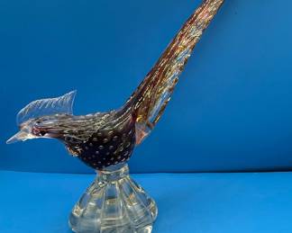 Vintage Murano Glass Pheasant Figurine, Bullicante and Gold Leaf