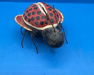 Hand-Painted Metal Ladybug Sculpture with Wire Legs and Antennae