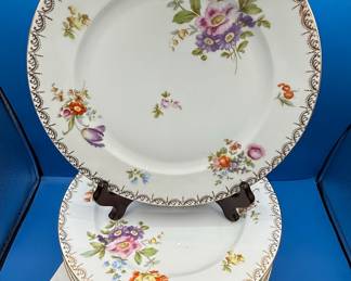 Rosenthal Selb-Bavaria Floral Dinner Plates with Gold Scrollwork Rim