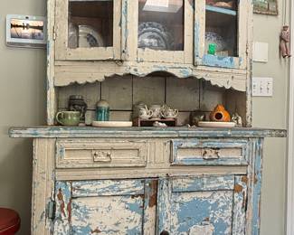 Distressed Farmhouse Hutch with Heart Cutouts