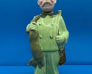 Vintage German Ceramic Hunter Figural Decanter with Rabbit