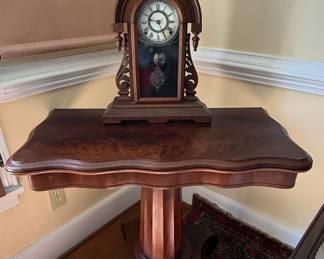 Victorian Mantel Clock and Pedestal Table