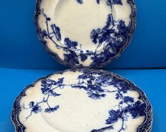 Antique Flow Blue Transferware Plates, Grapevine Pattern, by Ridgway