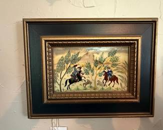 Persian Miniature Painting on Camel Bone with Khatam Frame