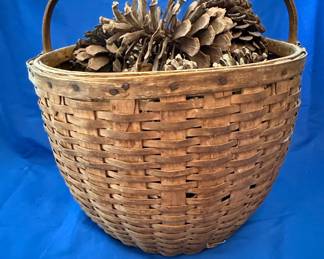 Antique American Swing Handle Ash Splint Gathering Basket